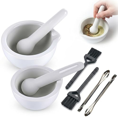 Katyjun Mörser Mit Stößel 8 teiliges Set für das Mahlen von Gewürzen Kräutern Saucen und Pillen Mortar Einfach zu Reinigen Feine Keramikverarbeitung
