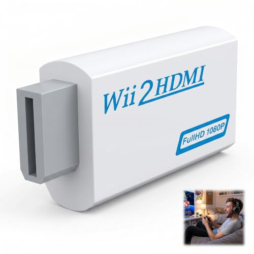 Adaptateur Wii vers HDMI 1080p/720p, Convertisseur Audio Vidéo avec Connecteur 3,5 mm, Compatible NTSC/PAL pour SKY et Toutes Consoles Wii, Transmission Numérique Haute Définition sur TV, Moniteur