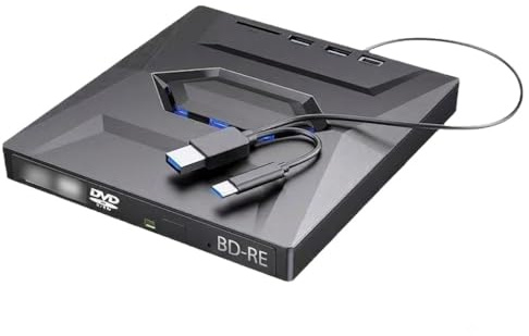 Lecteur Blu-ray Externe 7 en 1 pour PC, USB 3.0 Type-C, Masterizzatore BD/DVD/CD Portatile con 3 Porte Hub USB e Lettore di Schede SD/TF, Compatibile con Sistemi macOS, Windows e Linux (for Blu-ray)
