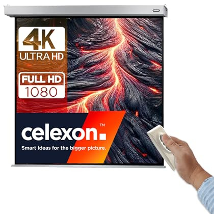 celexon Professional Plus Motor-Leinwand 100 | 180x180 cm 1:1 | elektrische 4K ,Full-HD Präsentations-Leinwand für Ihren Heimkinobeamer | zur Decken-/ Wand-Montage | mit Fernbedienung