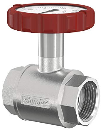 Kugelhahn 1 IG, mit Thermometer rot PN 16, Baulänge 72,5 mm