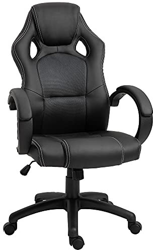 Vinsetto Gaming Chair Faux Leather Swivel Computer Racing Gamer Desk Chair for Home Office with Wheels, Black