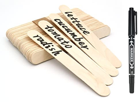 KINGLAKE 100 Stück Pflanzschilder Holz Holzschilder zum Beschriften mit Stift, Pflanzen Beschriftungsschilder, Beet Pflanzenbeschriftung, 15cm Pflanzenstecker Schilder Garten für Draußen Wetterfest