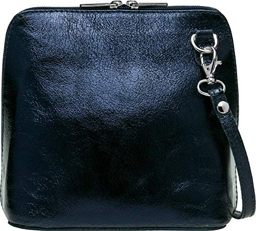 Caspar Kleine Elegante Leder Clutch Damen Umhängetasche in metallic Optik - CLASSIC LINE - Modell No.778 - Made in Italy, Farbe:dunkelblau, Größe:One Size