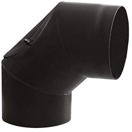 Ofenrohr Rauchrohr Kaminrohr Bogen Knie 45° 90° Doppelwandfutter Abgaswärmetauscher Radiator Wandrosette Stahlrohr Schwarz 2mm (Bogen 90° mit Tür, 150mm)