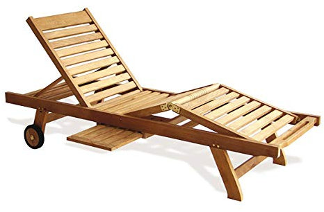 Teako Design Gartenliege Enna Teak unbeandeltes Massivholz Wetterfest verstellbare Sitz- und Liegeposition Sonnenliege