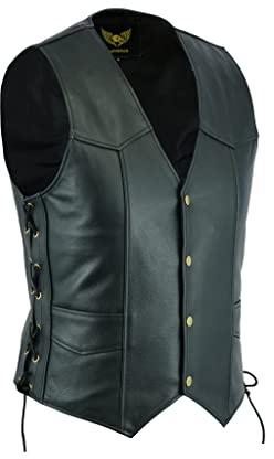 Leatherick Väst i äkta läder för herr med sidosömmar Stil: motorcykel Casual mode, svart, 4XL