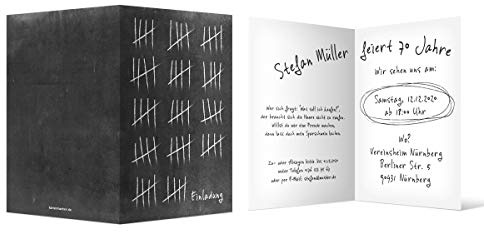 Kartenmachen.de 10 x Runder Geburtstag Einladungskarten Einladungen - Strichliste 70 Jahre Siebzig