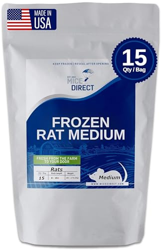 MiceDirect EST. 2003 Frozen Rat Medium Feeder Snake Food for Adult Ball Python Monitor, Lizard (15 Count)
