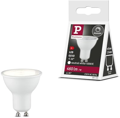 Paulmann 28755 LED Lampe Reflektor RAL9003 7W dimmbar Leuchtmittel Weiß matt effizientes Licht Neutralweiߟ 4000K GU10