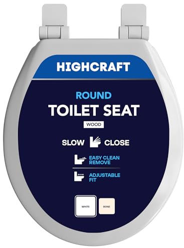 Highcraft W4TSWR Molded Wood Toilet Seat Slow Close ? Easy Remove ? Adjustable Hinge, Round, White