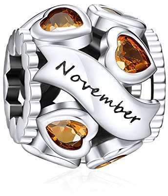 NINGAN Birthstone Charms für Armbänder Roségold Silber Charm 925 Sterling Silber Openwork Perlen Charms, Liebesherz Charms für Armbänder und Halsketten