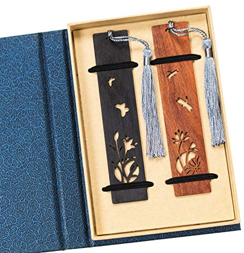 Handgefertigtes Lesezeichen aus Holz, Geschenkbox-Set, 2 Holz-Lesezeichen, handgefertigtes Naturholz-Lesezeichen mit Quaste, ist ein einzigartiges Geschenk für Lehrer, Studenten, Männer und Frauen
