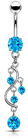 Paula & Fritz® Bauch-nabelpiercing Chirurgenstahl Wein-Rebe Anhänger Zirkonia 10-mm Stab-länge Silber Gold Banane Bauch-Piercing Bananabell Nabel-Piercing