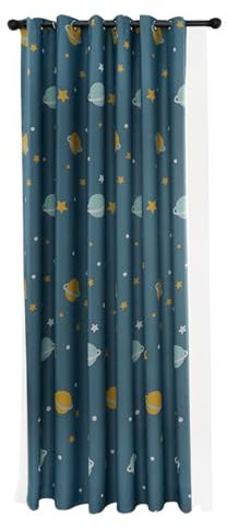 HERCHR Cortinas De Dormitorio De Planetas Azules De Dibujos Animados, Poliéster Cortinas Opacas con Aislamiento Térmico para Sala De Estar, Cortina Opaca con Diseño Estrellas para Cocina (1 Pieza)