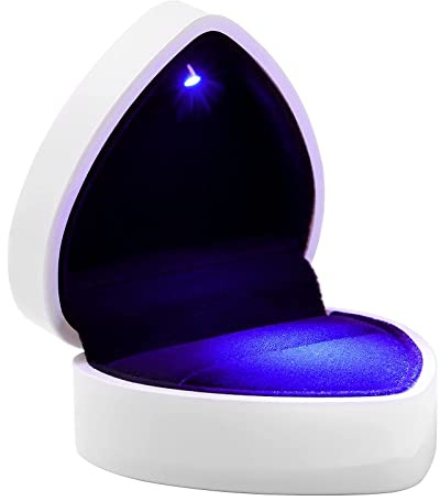 FAVOMOTO LED Beleuchtete Ring Box Schmuckschatulle Ring Box mit LED-Licht,Ringschachtel Schmuck Display Geschenkbox für Ring Halskette Anhänger Hochzeit Anniversay Hochzeit Valentines Day Weiß