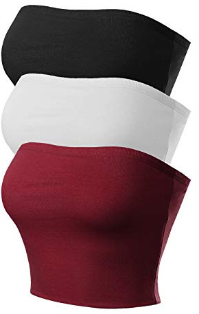 MixMatchy Women's Strapless Tube Tops Basic Bandeau Crop Sleeveless Backless Casual Sexy Going Out Summer 2025 3PACK - Black/White/Burgundy S