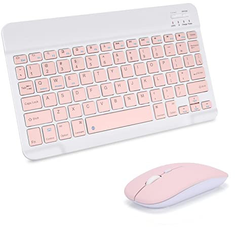 AIMMIE Portable Wireless Keyboard, Rechargeable10 Ultra Slim Universal Tablet Keyboard with Wireless Mouse, Small Wireless Bluetooth Keyboard for iOS/Android/Windows Tablets, Laptops, PC, Phones