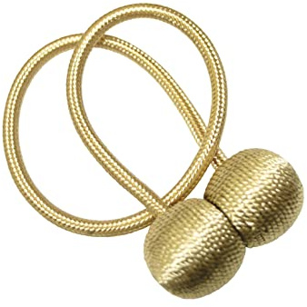 Gardinia Raffhalter für Vorhänge und Gardinen, Mit Magnet zur einfachen Befestigung, Ø Kugel ca. 30 mm, Ø Schnur ca. 6 mm, Magnetische Raffspange, Flex-S, Gold, 48 cm