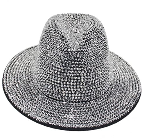 Paljett Fedora-hatt, lysande hatt jazzkepsar trilby hatt festival fest keps kostym tillbehör för män kvinnor silver