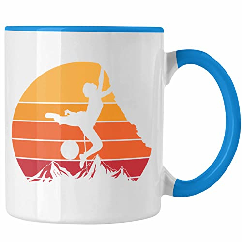 Trendation - Klettern Tasse Geschenk Outdoor Klettern Geschenkidee für Kletterer Grafik Berge (Blau)
