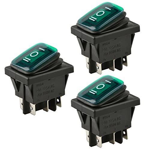 ETOPARS 3 Stück 12V 20A Kippschalter Auto KFZ Wippschalter Grün Beleuchtet Nebel Licht EIN/AUS/EIN Momentaner Schalter Druckschalter Taste Wasserdicht 6 Polig DPDT Boot