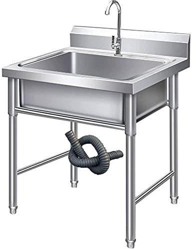 Natliedop Lavello a Libera Installazione Lavello da Cucina in Acciaio Inox a Vasca Singola, lavello Commerciale per Ristorante con Rubinetto, per Garage, Lavanderia, Esterno (19.7in/23.6in)