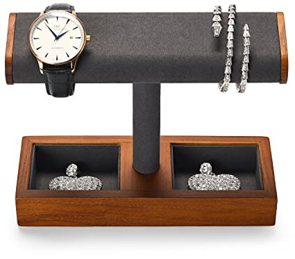 Oirlv Luxury T-Shaped Watch Storage Stand Wooden Base with Soft Fabric Top Organiser for Watches, Rings & Necklaces