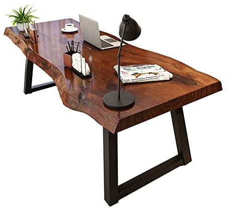 Computertisch Metall Massivholz Home Office Computer Schreibtisch |Pinie Natur antik lang Schreibtisch mit Wellenkante |massiver Metallbügel 5cm Pinientischplatte (Size : 150x70x75cm)