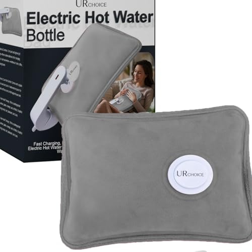 URCHOICE Hot Water Bottle, Rechargeable Electric Heating Pad for Period Pain Relief & Back Pain Relief Products, Reusable Heat Pad for Relaxation, Massage & Cozy Comfort, Grey