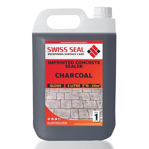 Swiss Seal | CHARCOAL/BLACK Coloured Imprinted Concrete Sealer GLOSS FINISH + ANTI-SLIP | Colour Tinted Driveway & Patio Seal - Wet Look | Colour Tint Sealant For Outdoor Concrete Floor (2 x 5 Litre)