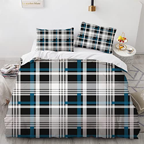 YURKO House De Couette 240/260 A Carreaux Plaid avec 2 Taies d'oreiller 65X65Cm Polyester Coton Housses De Couette Pas De Repassage 240 X 260 Cm
