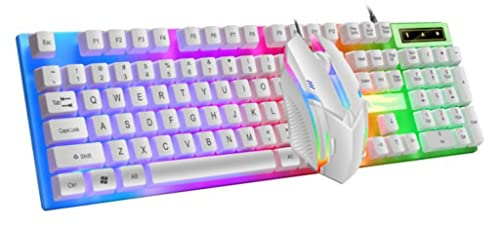 Keyboard Colorful Lighting Wired Mechanical Keyboard Mouse Set 1000 Dpi 104 Keys Rainbow Led Backlight Gaming Keyboards Mechanical Keyboard (Color : Black Size : Without Mouse) (White With mouse)