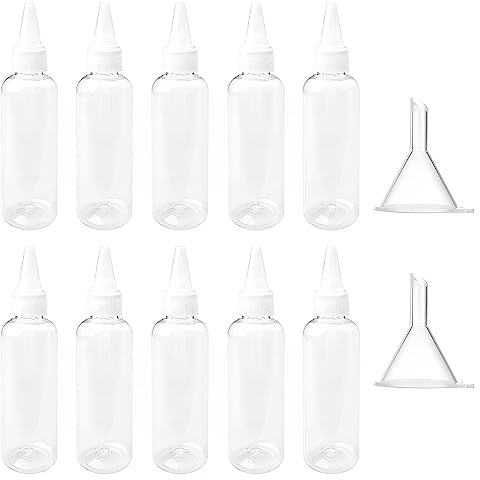 Mumuzhao Kleine Quetschflasche mit 2 Trichtern, Kunststoff, 60 ml, Quetschflasche, Soßenflasche, Quetschflasche für Ketchup, Senf, Grillsauce, Chilisauce, 60 ml, 10 Stück