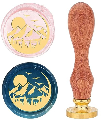 craspire Bergwachs-Siegelstempel, 25 mm, Baum, Sonnenvogel, Siegelwachsstempel, Retro-Palisandergriff, Abnehmbarer Messingkopf Für Hochzeitseinladungen, Umschläge, Halloween, Weihnachten
