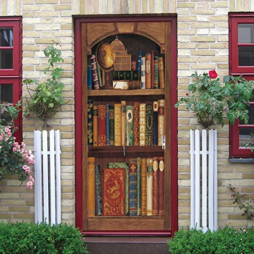 3D Vintage Bücherregale Türaufkleber Türtapete Selbstklebend Wandbilder 95X215Cm Pvc Wasserdicht Abnehmbar Türfolie Türposter Fototapete Wohnzimmer Schlafzimmer Haus Dekoration Wandtattoo