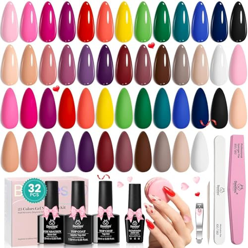 beetles Christmas Gel Polish - 25 Colours Set Neon Red Green Nude Blue Pink Brown Yellow Chic Outfits Collection with 3Pcs Base Top Coat Manicure Kit Salon DIY Home Gift for Women Girls