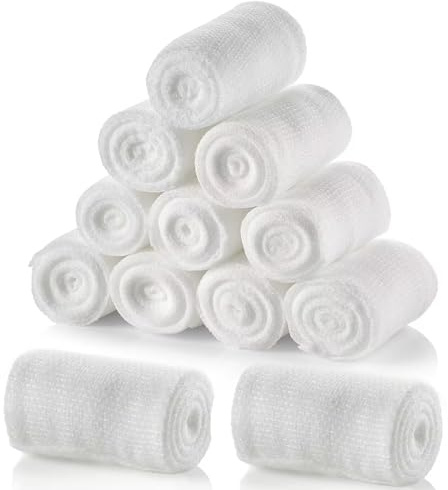 Gauze Rolls Bandages 4 Inch x 4.9 Yards Breathable Gauze Wrap Conforming Stretch Bandage for First Aid Wound Care 12 Pack