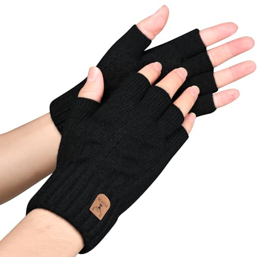 SELBATON Guantes sin dedosde invierno caliente de punto suaves al aire libre Conducción Ciclismo Escritura Pesca Correr Esquí para hombres y mujeres