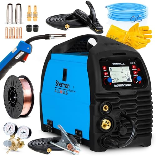 Sherman DIGIMIG 210 XS - Saldatrice a Filo Continuo con Gas da 200A - Sinergia Totale, Filo Imbottito, MMA, TIG-LIFT, Saldatura a Punti, Saldobrasatura - Set Basic
