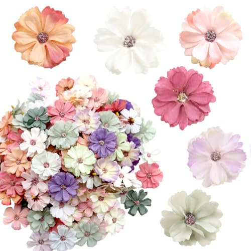 Sctmda 60 Stück Kunstblumen zum Basteln 5cm Farbenfrohe Herz-Form Kunstblumen für Hochzeit, Party, Wohnzimmer Deko, Multicolor DIY Dekorationsset