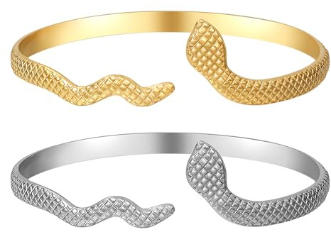 JewelryWe Schlangen Armreif Damen Elastisch: Edelstahl Stretch Armband Elastisch Schlangenarmband Manschette Armspange für Frauen Mädchen 8/10/12/20mm Breite Gold/Silber