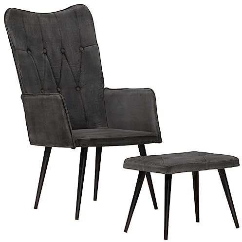 CKioict Fernsehsessel Polstersessel Wohnzimmer Stuhl esszimmer Ohrensessel mit Hocker Schwarz Vintage Canvasfür Wohnzimmer, Balkon, Flur