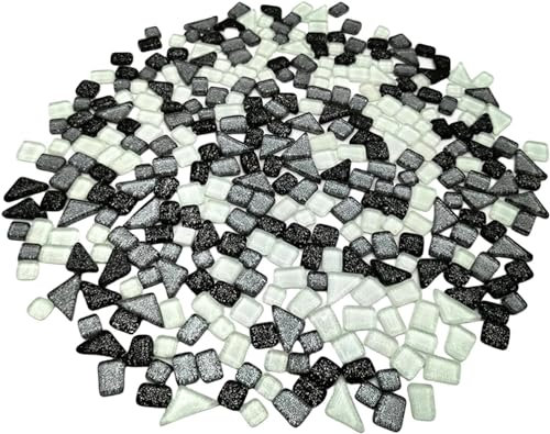 500 g zufällige Glitzer-glänzende Glasmosaikfliesen zum Basteln, Großpackung, Set für Tassen, Bilderrahmen, Heimdekoration, DIY-Kunstprojekte (Mix Schwarz Weiß)