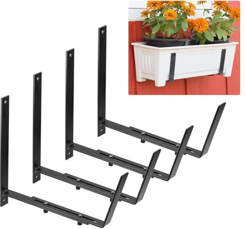 4 Pack Adjustable Window Planter Box Brackets Heavy Duty Iron Flower Box Holder Wall Mount Flower Box Brackets for Railings Deck Window Wall Garden Fences Balcony