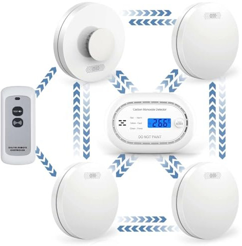 XINDUM Wireless Interlinked Smoke alarms for Home, Heat Alarm，Carbon Monoxide Detector Bundle with Remote Control, 10 Year Battery Life,Scotland and England Law Compliant,6 PACK