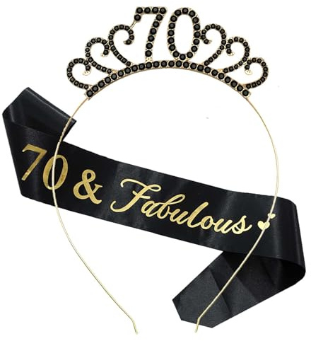 70th Birthday Sash Crown Crystal Tiara for Women 70th Birthday Decorations