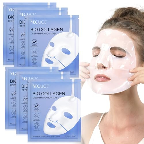 Bio Collagen Face Mask, Collagen Mask Overnight, Deep Hydrating Mask, Anti Aging Face Mask, Hydrating Sleeping Mas for Face Care, 6PCS