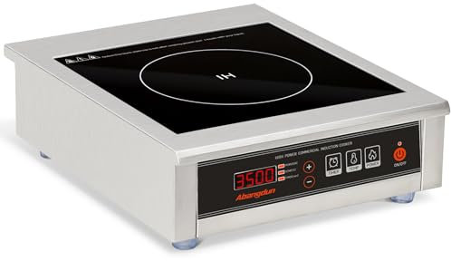 Abangdun Gewerbliches Induktionskochfeld 3500W – Kommerzielles Induktionskochplatte mit 16 Leistungsstufen, 60–240°C, 18h-Timer, Edelstahl & Glas, für Gastronomie, Restaurant & Küche (220V~240V)