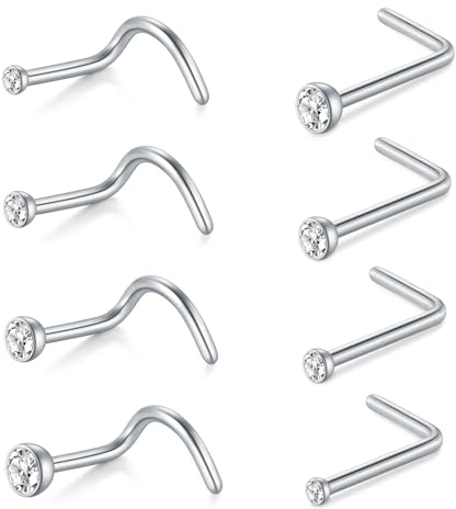 AceFun Nose Studs, L Shaped Stainless Steel Diamond Small Nose Rings for Women and Men